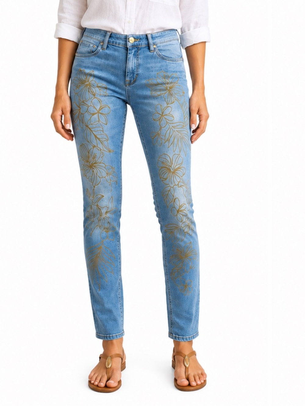 Tommy Bahama Size 27 Tropical Floral Print Skinny Jeans Light Wash Stretch - Picture 1 of 16